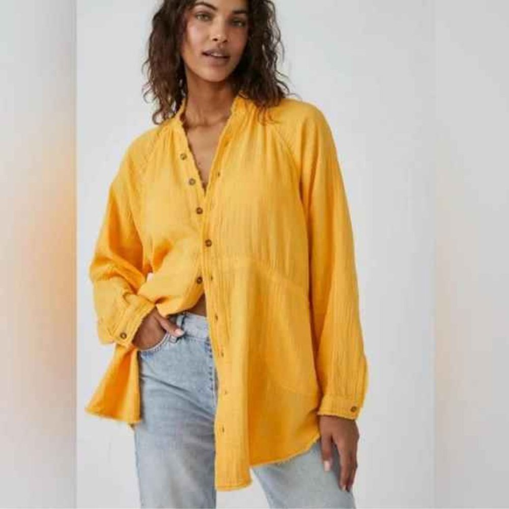 Free People Gauze Cotton Oversized Button Down Shirt Size S - NWOT